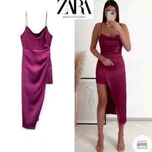 ZARA Elegant Purple Satin Evening Dress, Mini High Low, Size S
